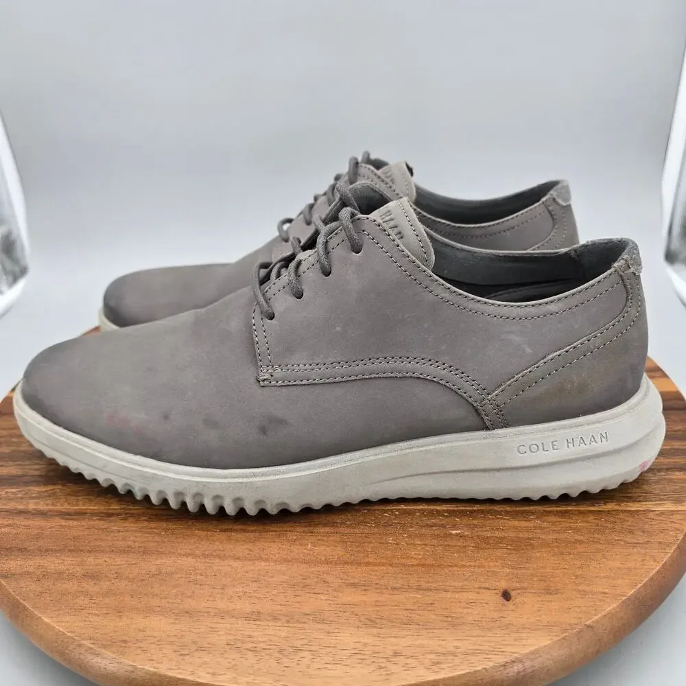 Cole Haan Shoes Mens 11 M Gray Leather Grand+ Plain Toe Lace Up Casual Oxfords